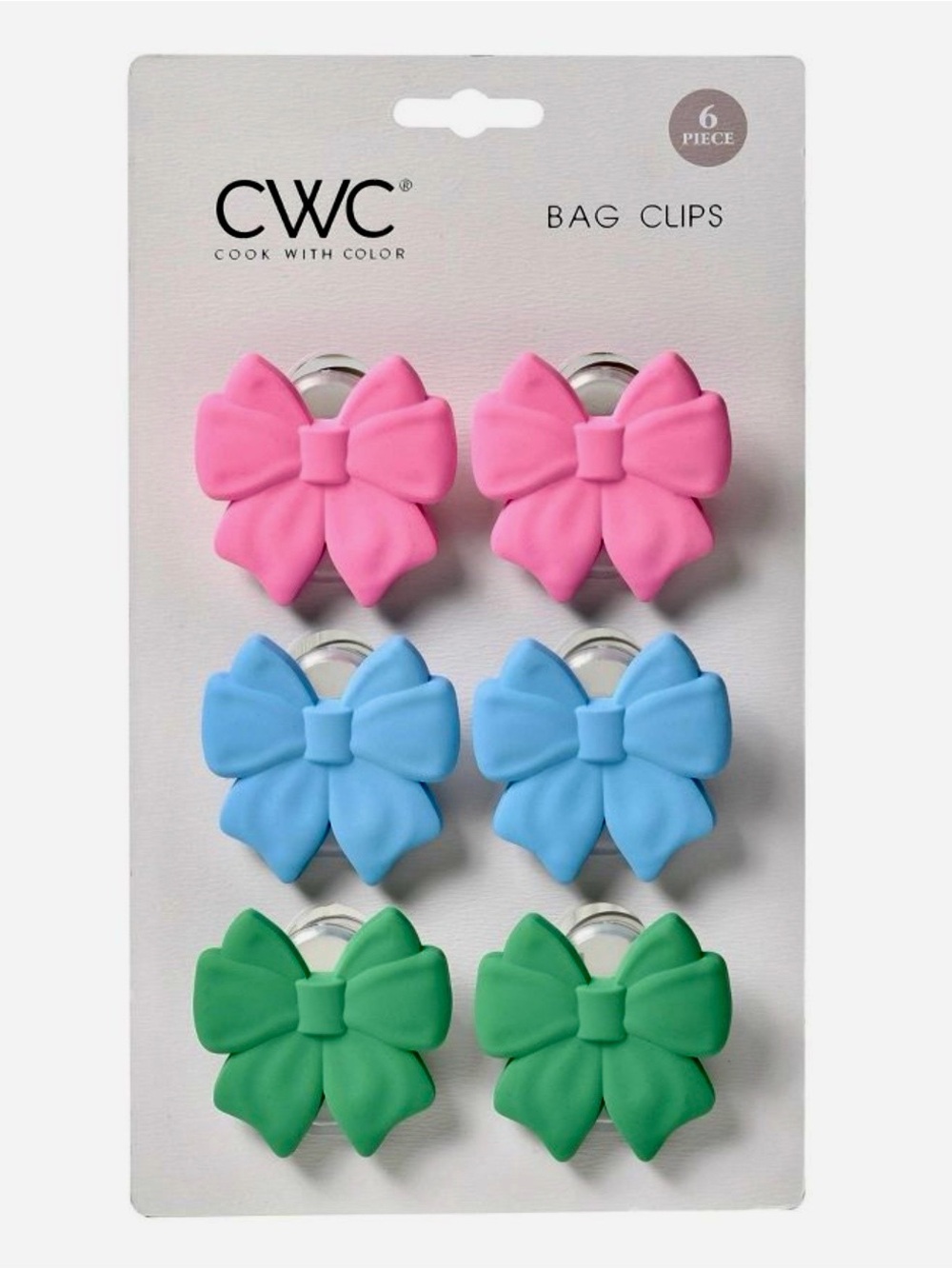 Bow Bag Clips - Pink, Blue & Green (6-Pack)